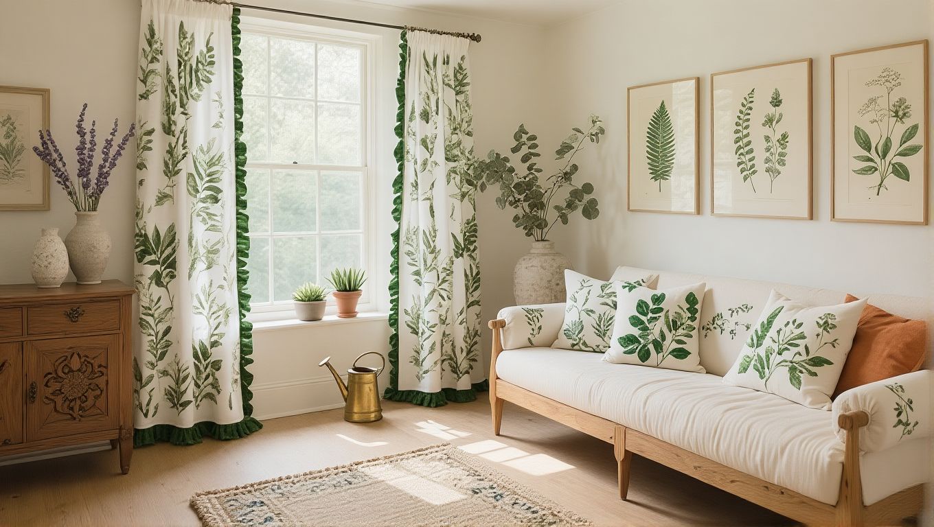 Bright bohemian living room nook with potted trailing plants, woven rattan furniture, a fluffy area rug, and large windows – cozy plant-filled small space decor ideas for eclectic home interiors.